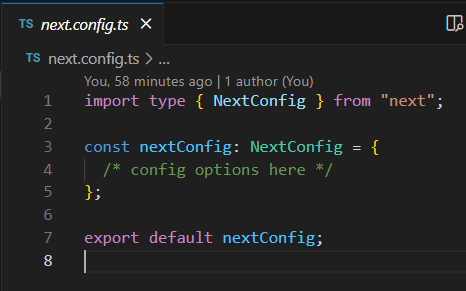 next.config.ts file showing where to place custom next configuration settings